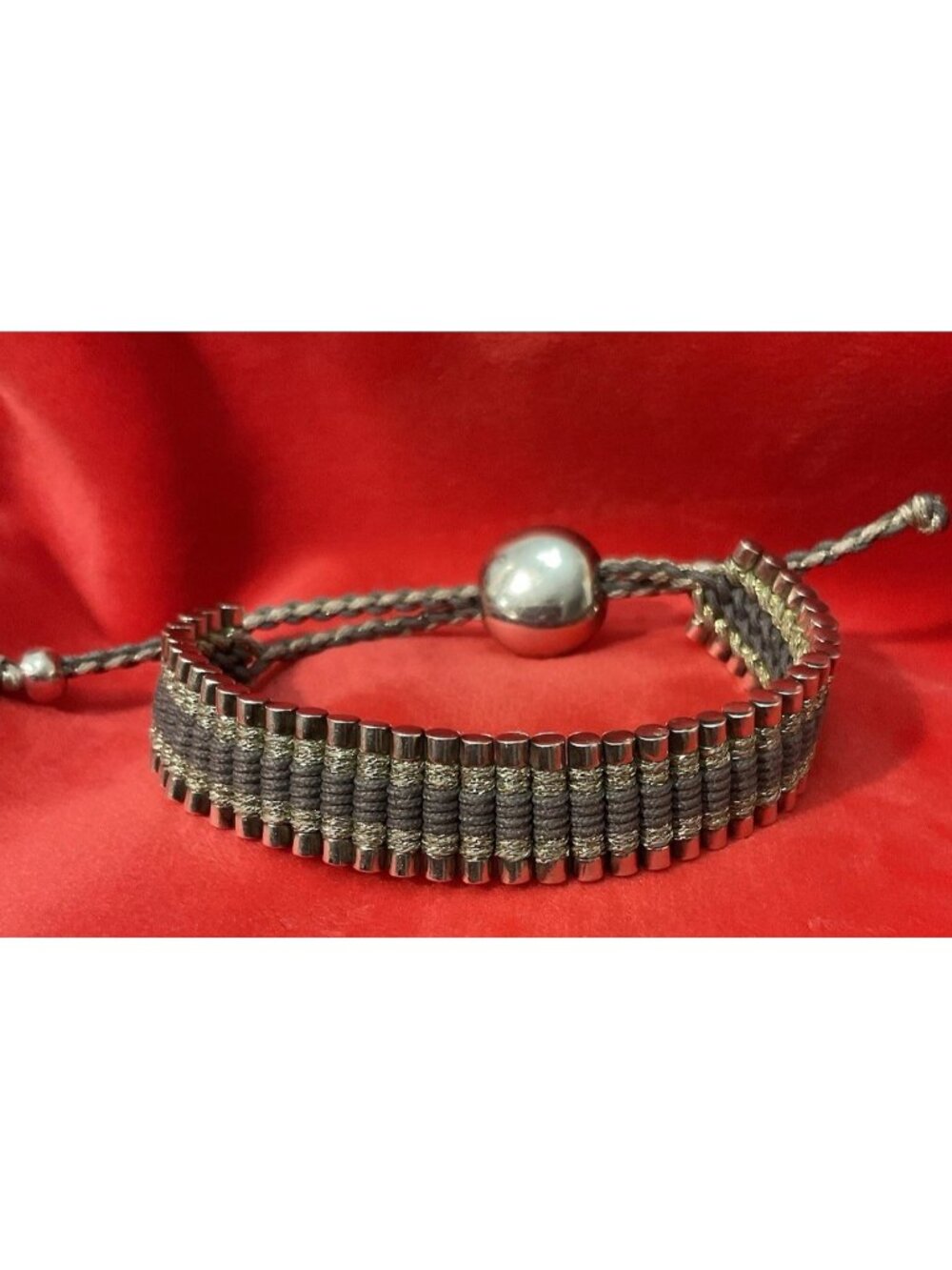 LINKS OF LONDON‎ STERLING SILVER 35 BAR FRIENDSHIP BRACELET GREY & PEWTER CORD